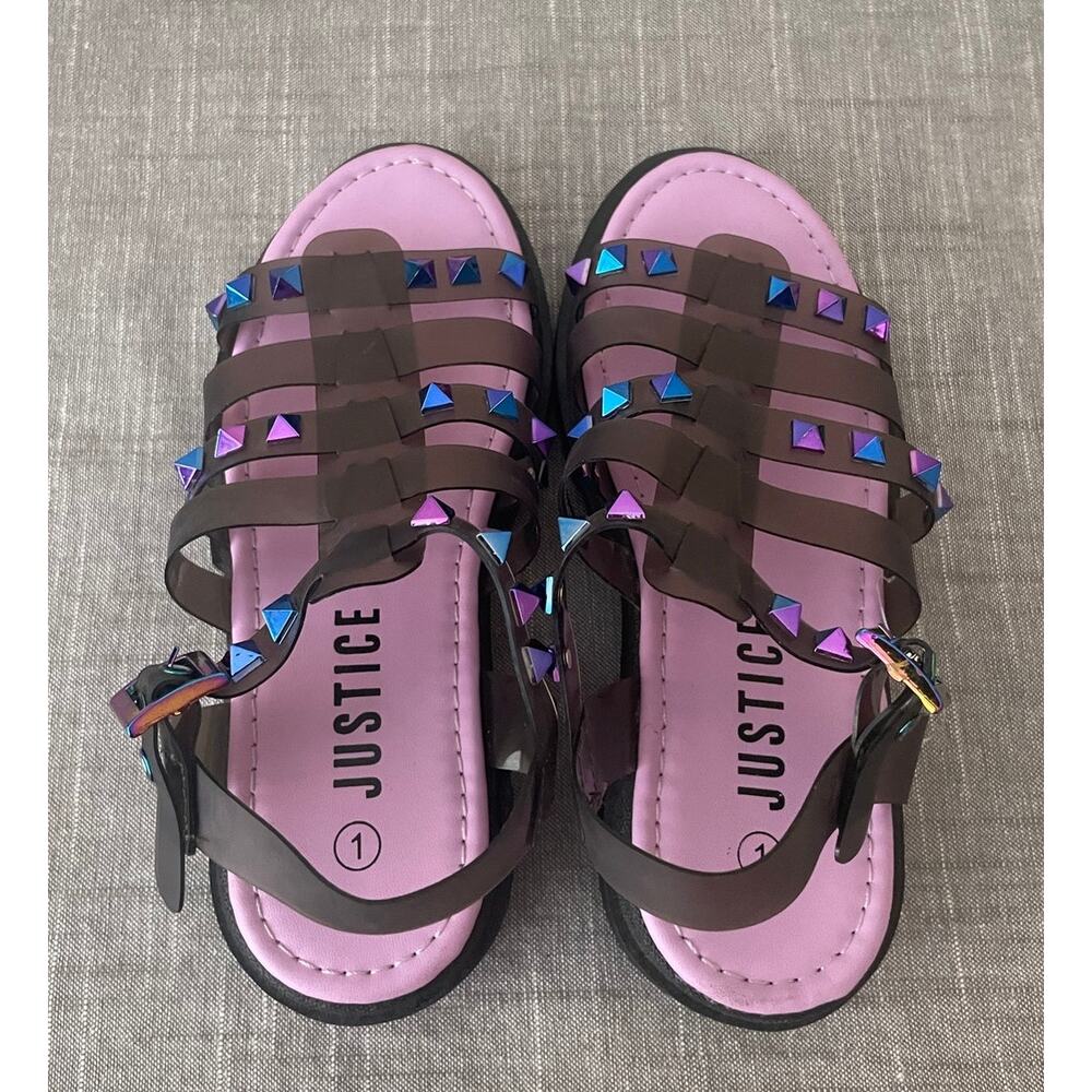 Justice Girls Size 1 Studded Jelly Fisherman Black Platform Sandals - Picture 10 of 13